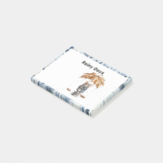 Regenachtige Dagen Blauwe Muis Blad Paraplu Post-it® Notes (Schuin)