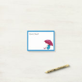 Regenachtige dagen, paraplu en regenlaarzen post-it® notes (Op bureau)