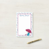 Regenachtige dagen, paraplu en regenlaarzen post-it® notes (Op bureau)