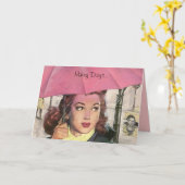 Regenachtige dagen. Vereist roze paraplu's! Retro- Kaart (Gele Bloem)