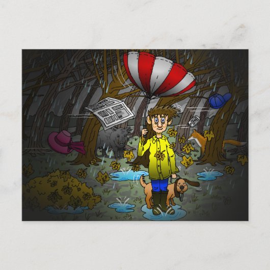 Regenachtige en winderige dag feestdagenkaart (Voorkant)