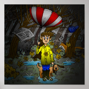 Regenachtige en Winderige Herfst Poster