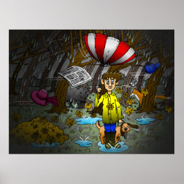 Regenachtige en Winderige Herfstdag Poster