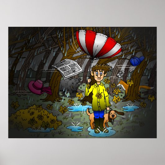 Regenachtige en Winderige Herfstdag Poster (Voorkant)