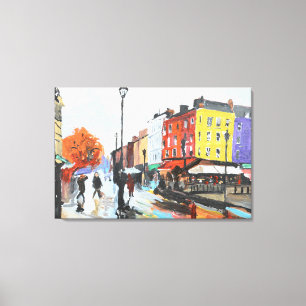 Regenachtige Europese Stadsstraat Expressionist Canvas Afdruk