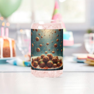 Regenachtige gehaktballen blikvorm glas