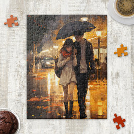 regenachtige Herfst dag liefde paraplu puzzel