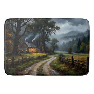 Regenachtige herfstdag, gezellig huisje badmat