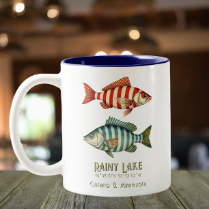 Regenachtige Lake Minnesota Ontario nautische vis Tweekleurige Koffiemok