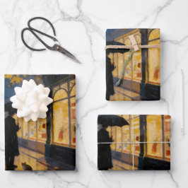 Regenachtige Londense straat met kat en telefoonce Inpakpapier Vel