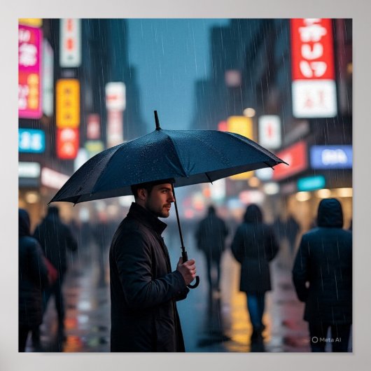 Regenachtige nacht in de stad - Urban Solitude Poster (Voorkant)