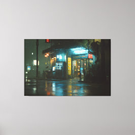 Regenachtige Neon Japanse Hoekwinkel Canvas Afdruk