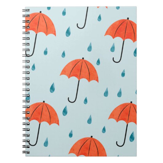 Regenachtige paraplu's: Waterverf herfstdruppels Notitieboek (Voorkant)