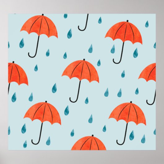 Regenachtige paraplu's: Waterverf herfstdruppels Poster (Voorkant)