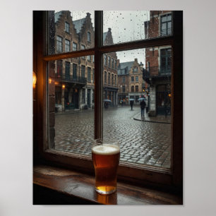 Regenachtige Poster van het Raam van een Belgische
