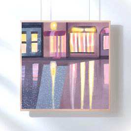 Regenachtige Reflecties | Lofi Huidig Waterverf Poster