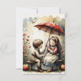 Regenachtige Romantiek Kleine Liefjes Kunst Bedankkaart
