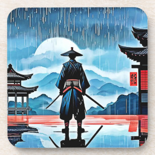 Regenachtige Samurai: Stille Waakzaamheid Bier Onderzetter