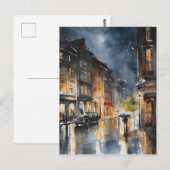 Regenachtige stad waterverf kunst briefkaart (Voorkant / Achterkant)