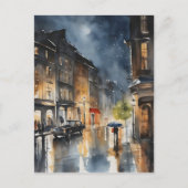 Regenachtige stad waterverf kunst briefkaart (Voorkant)