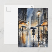 Regenachtige stad waterverf kunst briefkaart (Voorkant / Achterkant)