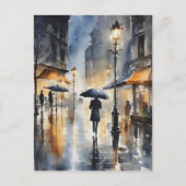 Regenachtige stad waterverf kunst briefkaart (Voorkant)