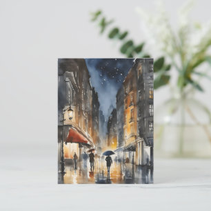 Regenachtige stad waterverf kunst briefkaart