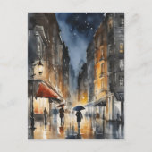 Regenachtige stad waterverf kunst briefkaart (Voorkant)