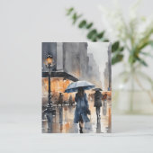 Regenachtige stad waterverf kunst briefkaart (Staand voorkant)