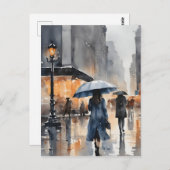 Regenachtige stad waterverf kunst briefkaart (Voorkant / Achterkant)