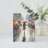 Regenachtige stad waterverf kunst briefkaart (Staand voorkant)