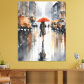 Regenachtige stad waterverf kunst canvas afdruk (Insitu (Woonkamer))