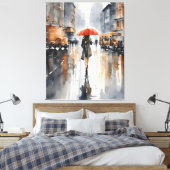 Regenachtige stad waterverf kunst canvas afdruk (Insitu (Slaapkamer))