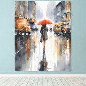 Regenachtige stad waterverf kunst canvas afdruk (Insitu (Houten vloer))