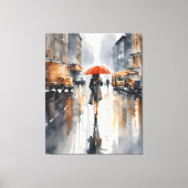 Regenachtige stad waterverf kunst canvas afdruk (Voorkant)
