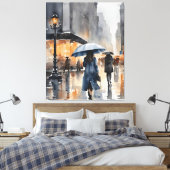 Regenachtige stad waterverf kunst canvas afdruk (Insitu (Slaapkamer))