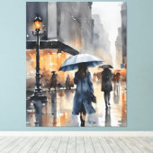 Regenachtige stad waterverf kunst canvas afdruk (Insitu (Houten vloer))