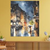 Regenachtige stad waterverf kunst canvas afdruk (Insitu (Woonkamer))