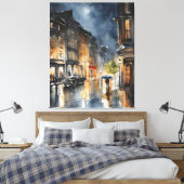 Regenachtige stad waterverf kunst canvas afdruk (Insitu (Slaapkamer))