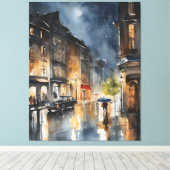 Regenachtige stad waterverf kunst canvas afdruk (Insitu (Houten vloer))