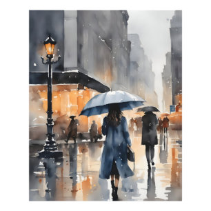 Regenachtige stad waterverf kunst foto afdruk