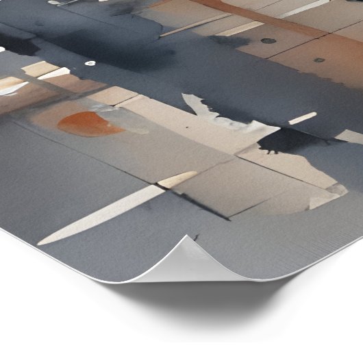 Regenachtige stad waterverf kunst poster (Hoek)