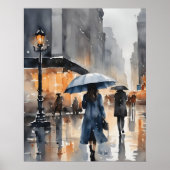 Regenachtige stad waterverf kunst poster (Voorkant)