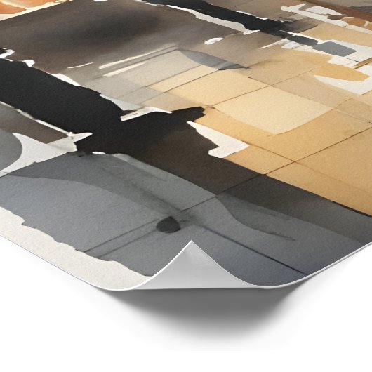 Regenachtige stad waterverf kunst poster (Hoek)