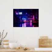 regenachtige straten 's nachts in Tokyo, Japan Poster (Keuken)