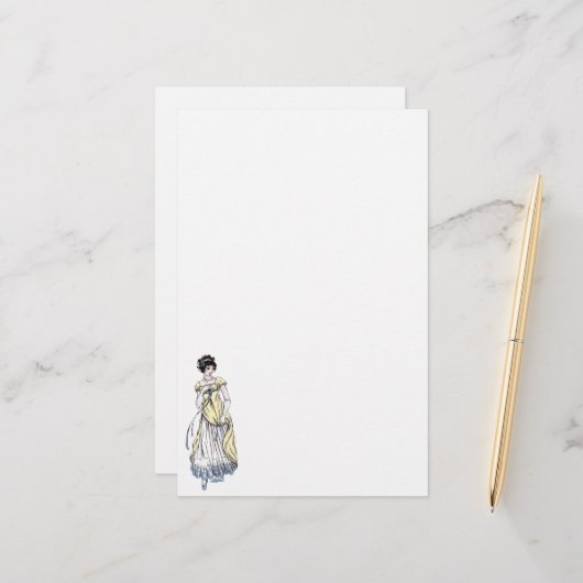 Regenbank Mode — Lady #1 Briefpapier (Voorkant / Achterkant in situ)