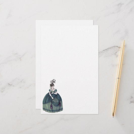 Regenbank Mode — Lady #4 Briefpapier (Voorkant / Achterkant in situ)