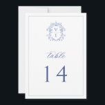 Regenblauw Monogram Crest Wedingstabel Nummer Kaart<br><div class="desc">Regency Blue Monogram Crest,  trouwlijstnummer.  geïnspireerde barokachtige stijlkreet. Functies,  elegante en stijlvolle blauw typografische ontwerpstijlmix van script en vet type. Houd er rekening mee dat tabelnummerkaarten individueel moeten worden besteld.</div>