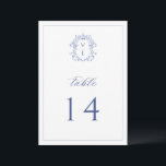 Regenblauw Monogram Crest Wedingstabel Nummer Programmakaart<br><div class="desc">Regency Blue Monogram Crest,  trouwlijstnummer.  geïnspireerde barokachtige stijlkreet. Functies,  elegante en stijlvolle blauw typografische ontwerpstijlmix van script en vet type. Houd er rekening mee dat tabelnummerkaarten individueel moeten worden besteld.</div>