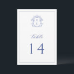 Regenblauw Monogram Crest Wedingstabel Nummer Programmakaart<br><div class="desc">Regency Blue Monogram Crest,  trouwlijstnummer.  geïnspireerde barokachtige stijlkreet. Functies,  elegante en stijlvolle blauw typografische ontwerpstijlmix van script en vet type. Houd er rekening mee dat tabelnummerkaarten individueel moeten worden besteld.</div>
